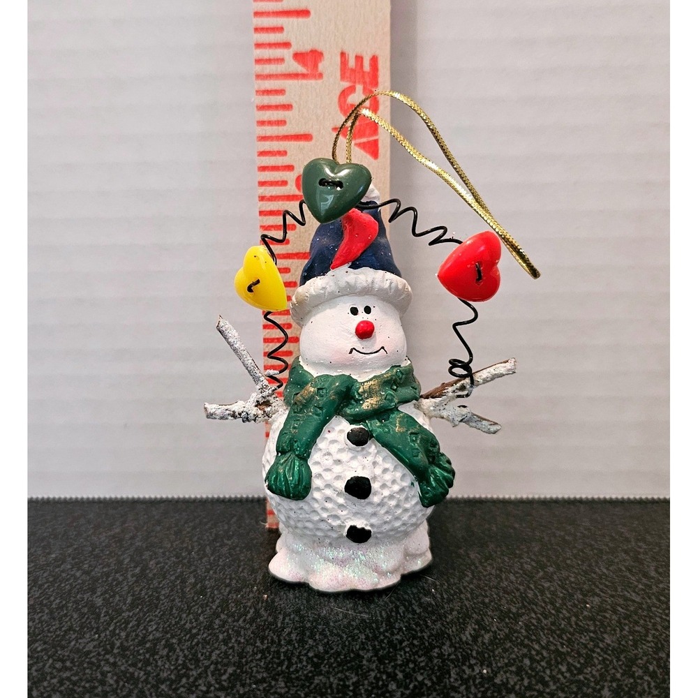 Vintage Golf Ball Snowman Christmas Ornament 2002 Heart Buttons Sports Decor